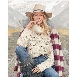 Sundance Ice Kissed Cable Knit Sweater Sz M Turtleneck Oversized Cozy Boho NWT